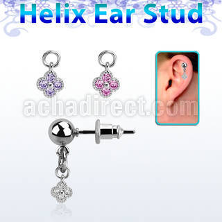 erbdz411 ball shaped steel helix ear stud w small flower w czs