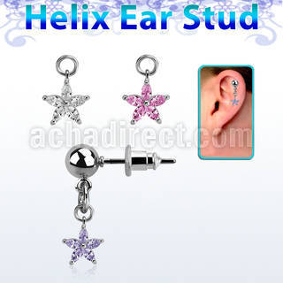 erbdz413 piercing oreja tipo helix acero quirurgico bola colgante flor zirconia plata & distribuidor mayorista