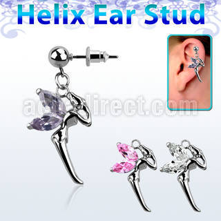 erbz103 316l steel helix ear stud ball with fairy with cz wings