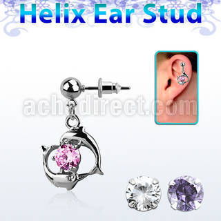 erbz15 piercing oreja helix acero quirurgico bola pareja delfines colgados nadando alrededor zirconia mayorista