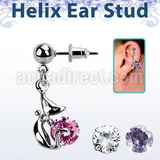 erbz378 316l steel helix ear stud ball with lady cat with cz