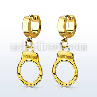 erg765 gold pvd plated stainless steel huggie dangling handcuff