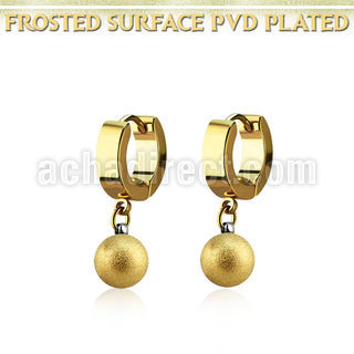 ergfot8 gold steel huggies earrings w 8mm ball w frosted effect