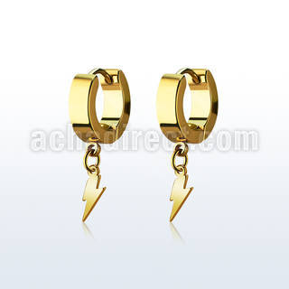 erglit gold steel huggie earring w dangling lightning symbol