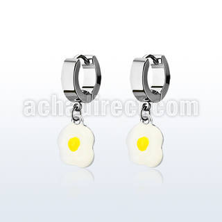 erh645a steel huggies earrings w an eggs dangling