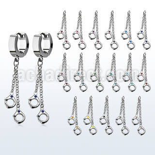 erh652s steel huggies earrings w two dangling handcuffs