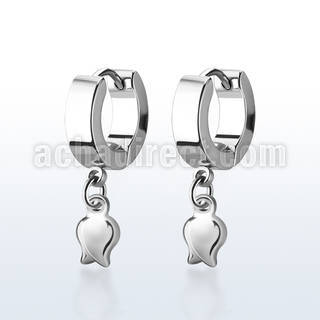 erh767 stainless steel huggies earrings w a dangling tulip 