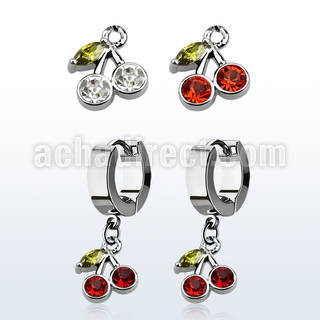 erhchz steel huggies earrings w dangling crystal cherry design