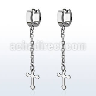 erhlcros stainless steel huggies w crosses dangling on chains 