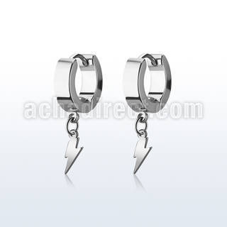 erhlit pair of steel huggies earrings w dangling lightning sign