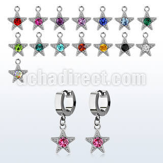 erhsar steel huggies earrings w dangling star w central crystal