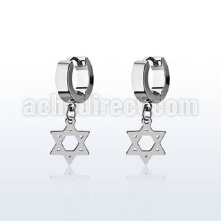erhsdsr steel huggies earrings w dangling david star