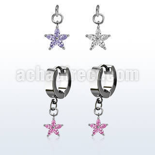 erhz413 par pendientes huggie oreja acero inoxidable brillo espejo colgante flor zirconia plata distribuidor