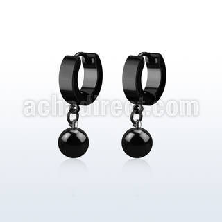 erkbt8 black steel huggies earrings w dangling 8mm ball