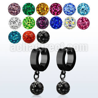 erkfr8 black steel huggies w dangling 8mm multi crystal ball