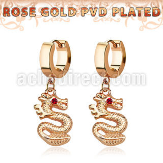 err721 rosegold pvd plated steel earrings dragon pair