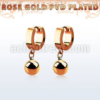 errbt8 rose gold steel huggies earrings w dangling 8mm ball