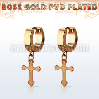 errcro rose gold stainless steel huggie dangling vintage cross