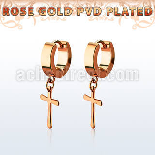 errcrs pendiente huggie oreja acero inoxidable pvd oro rosa colgante cruz lisa distribuidor