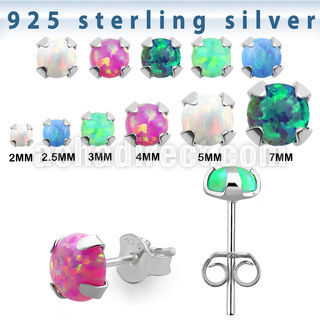 ervpop silver ear stud w prong set round synthetic opal tops