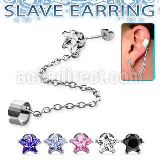 erzsdl 316l steel slave ear stud with star prong set cz stone