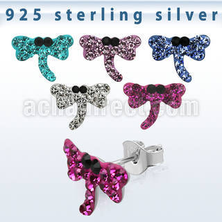 esfd10 dragon fly silver ear studs w ferido glued crystals