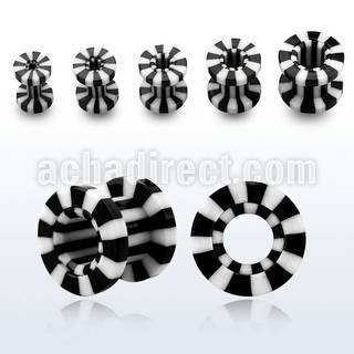 fap black and white striped acrylic screw fit flesh tunnel