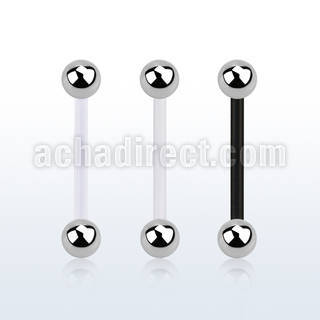 fbbs bioflex tongue barbell, 14g (1.6mm) w 5mm steel balls