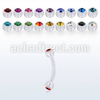 fbneajb3 bioflex eyebrow banana w 3mm bezel set jewel balls