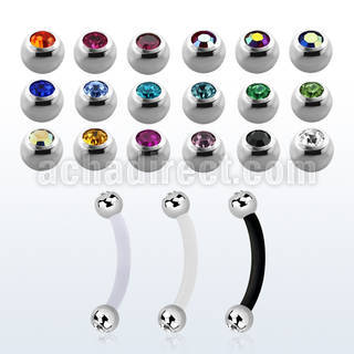 fbnejb3 bioflex eyebrow banana w 3mm bezel set jewel steel balls