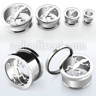fliz polished 316l steel screw fit flesh tunnel with lizard