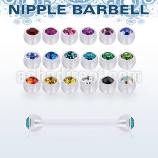 fnpajb4 bioflex nipple barbell, 14g w 4mm bezel set jewel balls