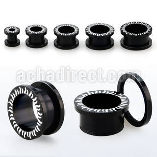 fpaa black acrylic flesh tunnel plug w sun pattern on the rim