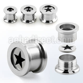 fpsr 316l steel screw fit flesh tunnel w laser cut star