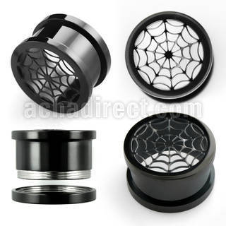 ftspw black anodized 316l steel screw fit tunnel w spider web