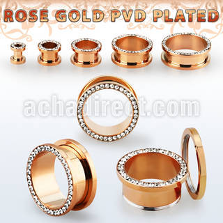 fttscpc rose gold pvd plated 316l steel flesh tunnel w crystals