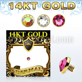 g14ifb3 3mm solid 14k gold dermal anchor top part w set crystal