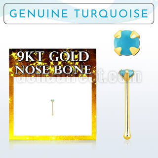 g9nbge7 9kt gold nose bone w 2mm prong set turquoise stone