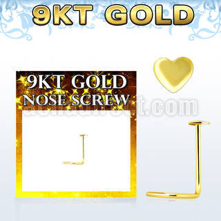 g9sht 9kt gold nose screw w a 2.5mm plain gold heart shaped to
