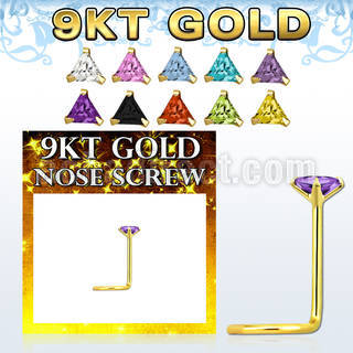 g9sztm1 9kt gold nose screw 22g w3mm triangle shaped prong set cz