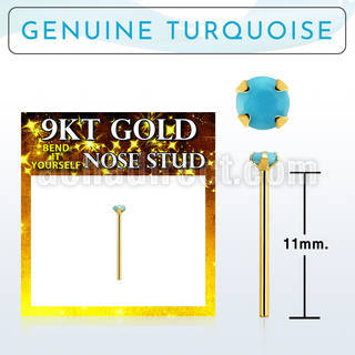 g9yge7 9kt gold bend it  nose stud w 2mm prong set turquoise