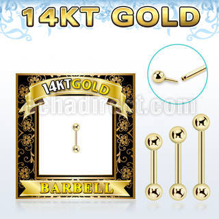 gbbb3 14k gold eyebrow barbell w thread less push in 3mm balls