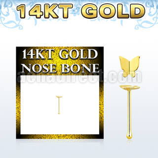 gbbt2 14kt gold nose bone, w plain gold butterfly shaped top