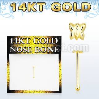 gbbt 14kt gold nose bone with a 2 5mm butterfly shaped top