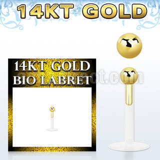 gbib25 clear bio flex labret with push in 2 5mm 14kt gold ball