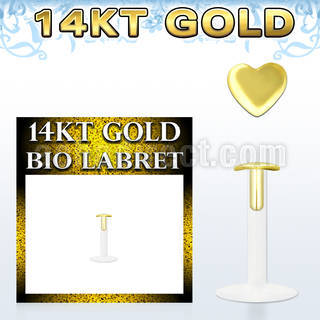 gbiht bio flex labret w push in 14kt gold heart shaped top