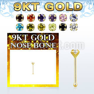 gbz2m9 9kt gold nose bone with 2mm round prong set cz stone