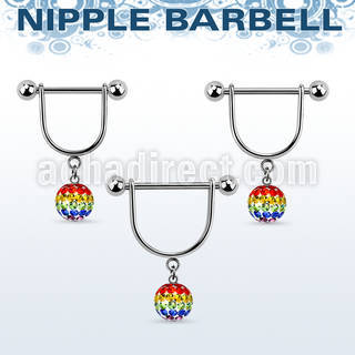 gfrsnp8 barbell pezon estribo acero quirurgico bolas 5mm bola 8mm multi cristal bandera gay distribuidor mayorista