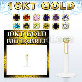 gibizms bio flex labret w 10kt gold top w 1.5mm round cz stone