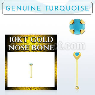 ginbge7 10kt gold nose bone w 2mm prong set turquoise stone
